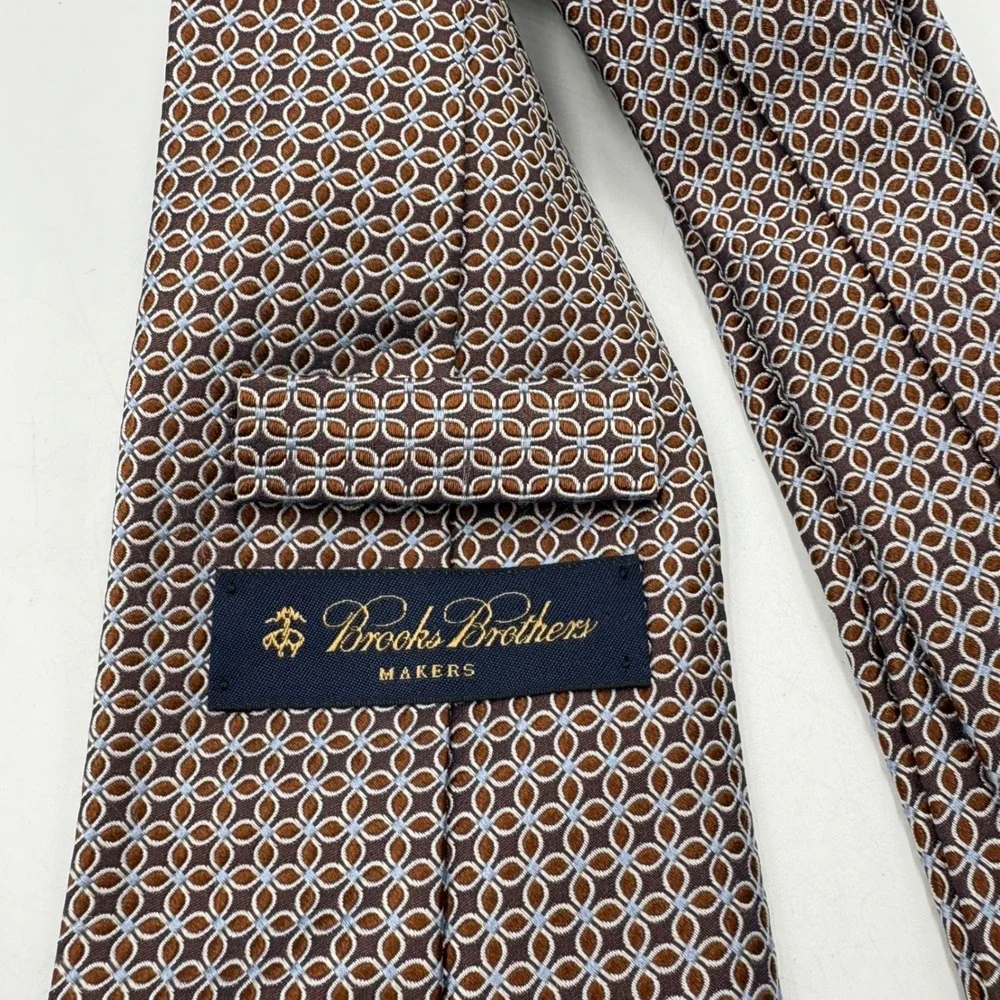 Brooks Brothers Tie Mens OS Brown Excellent Silk Geometric Medallion Italy